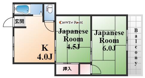 神仙寺ハイツ(2DK/2階)の間取り写真