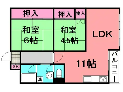 阪急電鉄神戸線 御影駅(阪急) 徒歩29分 10階建 築55年(2LDK/3階)の間取り写真