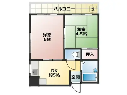 ヒルハウス元町(2DK/6階)の間取り写真