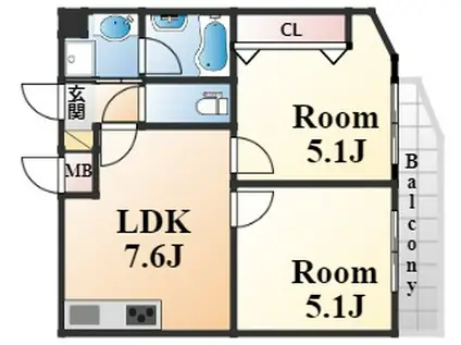 ロイヤルヒル神戸三宮Ⅱ(2LDK/10階)の間取り写真