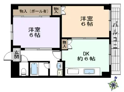 御影エナムール(2DK/2階)の間取り写真