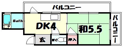 熊内マンション(1DK/3階)の間取り写真