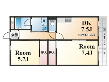 甲南タマタニマンション(2DK/2階)の間取り写真