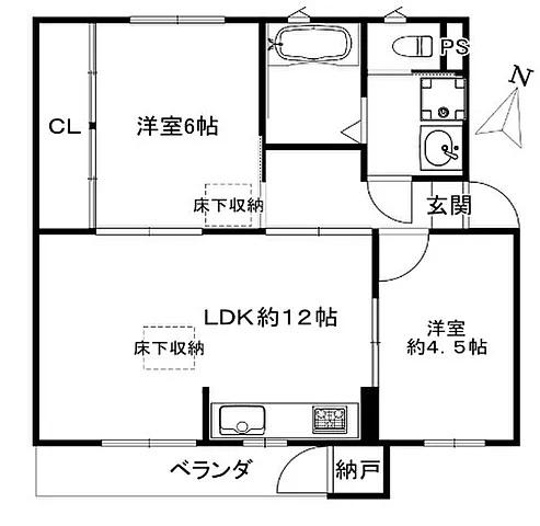 鶴甲コーポ 1号棟 - 34号棟(2LDK/1階)の間取り写真