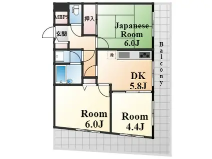 ライオンズマンション三宮フラワーロード(3DK/5階)の間取り写真