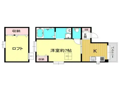 宝勝ハイツ(1K/3階)の間取り写真