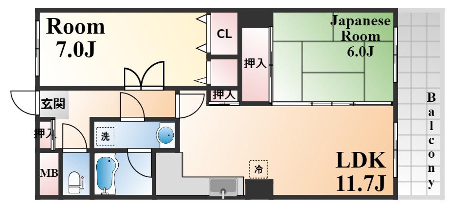 ルネ六甲八幡町(2LDK/2階)の間取り写真