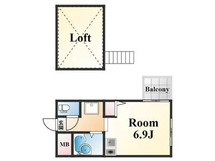 ヴィレッタ魚崎Ⅱ(1K/2階)の間取り写真