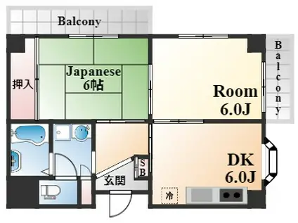 石岡第二マンション(2DK/2階)の間取り写真