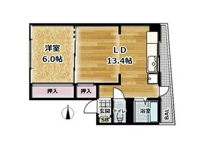 グリーン灘(1LDK/4階)の間取り写真