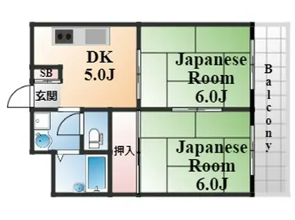 パラッツォ西岡本(2DK/2階)の間取り写真