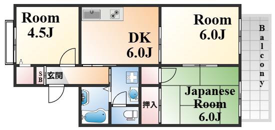 セジュール魚崎(3DK/2階)の間取り写真
