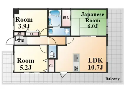 ローレル岡本南(2LDK/7階)の間取り写真