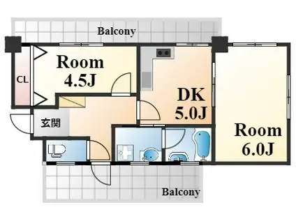 カサベラ御影中町(2DK/5階)の間取り写真