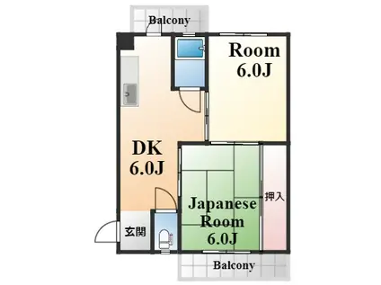 ニッシン岡本マンション(2DK/4階)の間取り写真