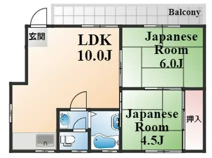 八雲ハイツ(2LDK/2階)の間取り写真