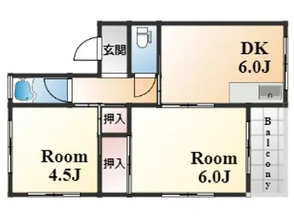 川崎マンション(2DK/1階)の間取り写真