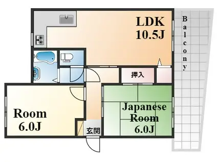 濱田魚崎マンション(2LDK/1階)の間取り写真