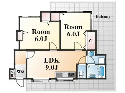六甲ベイビューマンション(2LDK/1階)の間取り写真
