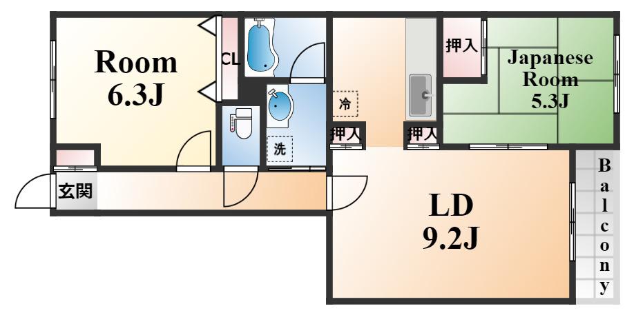 エフコート神戸中山手通(2LDK/2階)の間取り写真
