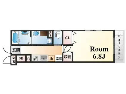 メゾンコンフォール六甲(1K/2階)の間取り写真