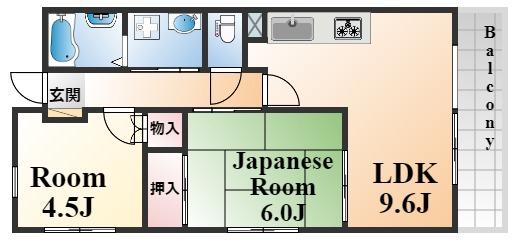 フロール中山手(2LDK/3階)の間取り写真