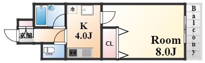 トリアス藤本(1K/4階)の間取り写真