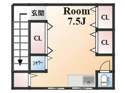 ワンズメゾン六甲(ワンルーム/2階)の間取り写真