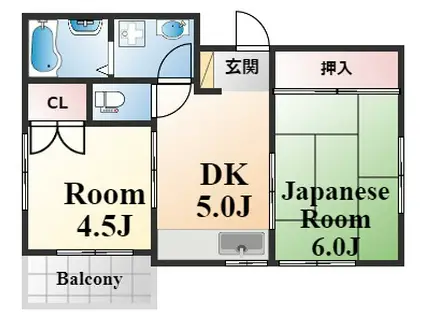 ASA弓木(2DK/1階)の間取り写真