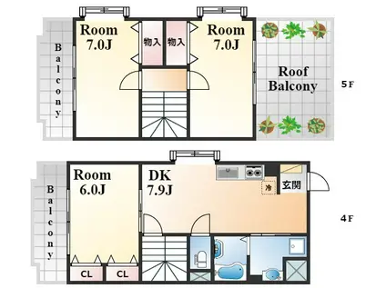 アモンコート(3DK/4階)の間取り写真