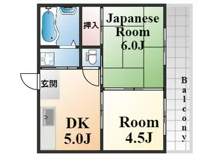 スカイハイツ五和(2DK/1階)の間取り写真