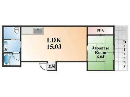 キリンハイム(1LDK/6階)の間取り写真