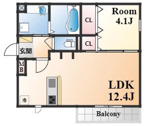 ディアコート住吉本町(1LDK/3階)の間取り写真