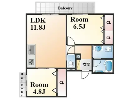 アイテラス甲南(2LDK/2階)の間取り写真