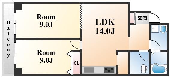 東洋ハイツ(2LDK/3階)の間取り写真