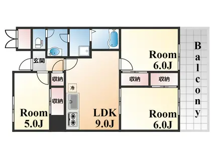 オーリッツコート甲南山手(3LDK/1階)の間取り写真