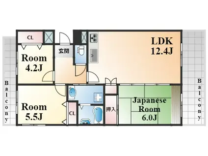 ドミール南六甲(3LDK/3階)の間取り写真