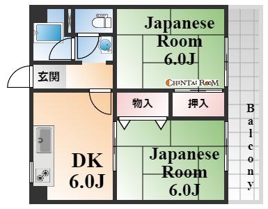 グレイスハイツ六甲(2DK/2階)の間取り写真