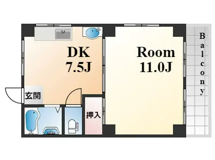 第2にしきマンション(1DK/2階)の間取り写真