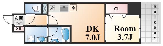 レオンコンフォート神戸駅前(1DK/13階)の間取り写真