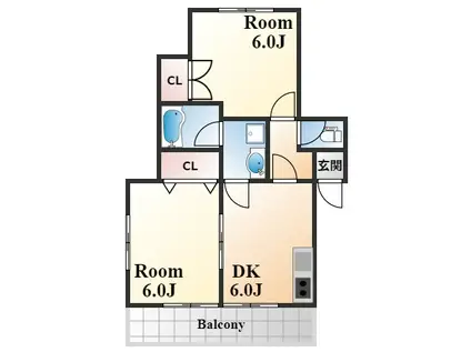 ル・ボア1(2DK/2階)の間取り写真