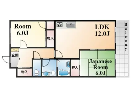 バン・ヴェール芦屋(2LDK/3階)の間取り写真
