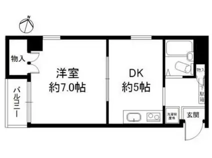 サンパレス21六甲Ⅰ(1DK/4階)の間取り写真
