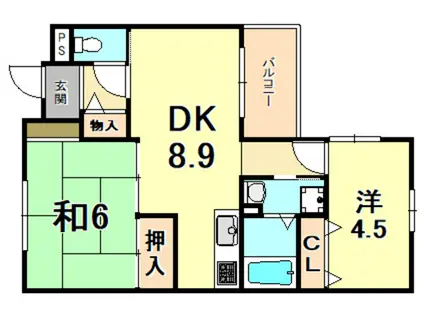 ミロワ西灘(2LDK/4階)の間取り写真