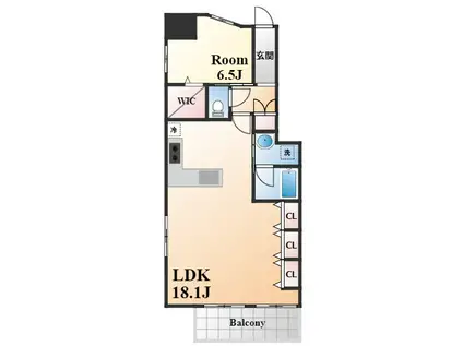 ワコーレ神戸三宮トラッドタワー(1LDK/3階)の間取り写真