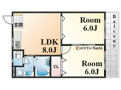カンタル御影(2DK/4階)の間取り写真