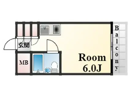 キューブ芦屋(1K/2階)の間取り写真