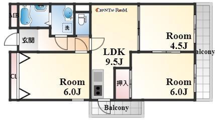 ガーネット森北(3LDK/1階)の間取り写真