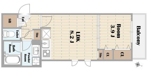 ウェルスクエア神戸住吉(1LDK/2階)の間取り写真