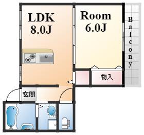 六甲アビタシオン(1LDK/4階)の間取り写真